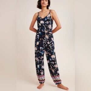 Anthropologie Luka Jogger‎ Jumpsuit Gray Floral Garment Casual Lightweight #cc